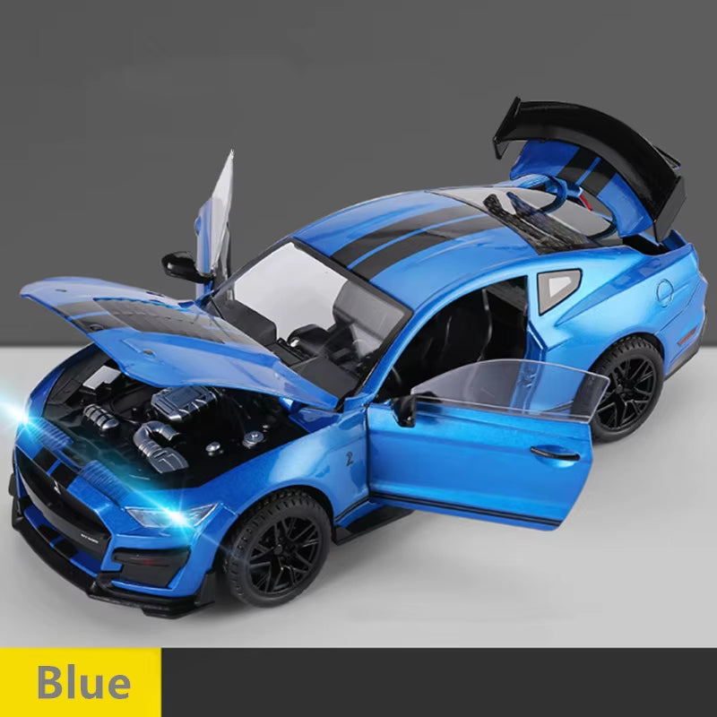 1/18 Ford Mustang Shelby GT500 Alloy Sports Car Model Diecast Metal Racing Car Vehicles Model Sound and Light Childrens Toy Gift