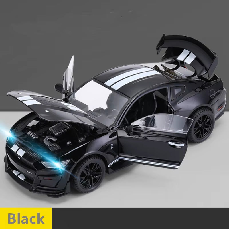 1/18 Ford Mustang Shelby GT500 Alloy Sports Car Model Diecast Metal Racing Car Vehicles Model Sound and Light Childrens Toy Gift